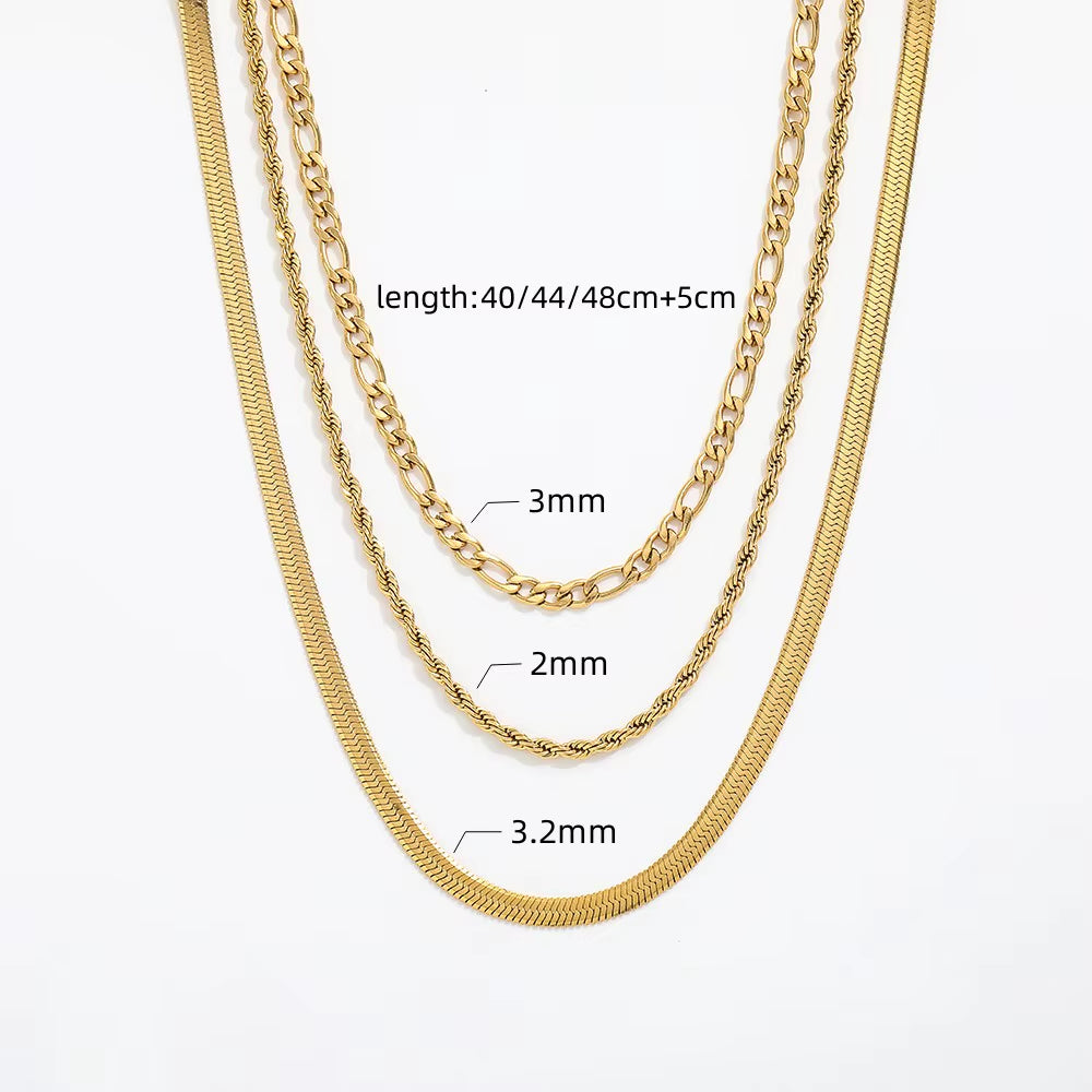 Joolim Jewelry Gold Plated Figaro Chain Rope Chain Snake Chain Three Layer Necklace Stainless Steel Jewelry Wholesale