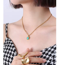 Joolim Jewelry 18K Gold Plated Blue Natural Stone Pendant Necklace Figaro Chain Necklace Trendy Stainless Steel