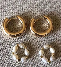 High End PVD 18K Gold Plated Waterproof Pearl String Pendant Chunky Huggie Earrings Stainless Steel Jewelry Wholesale