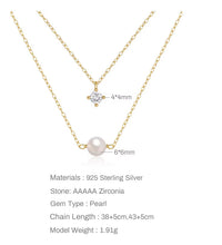 925 Sterling Silver 4 Claws round Single Zirconia Pearl Pendant Double-Layer Necklace Mini Style Silver Fashion Jewelry