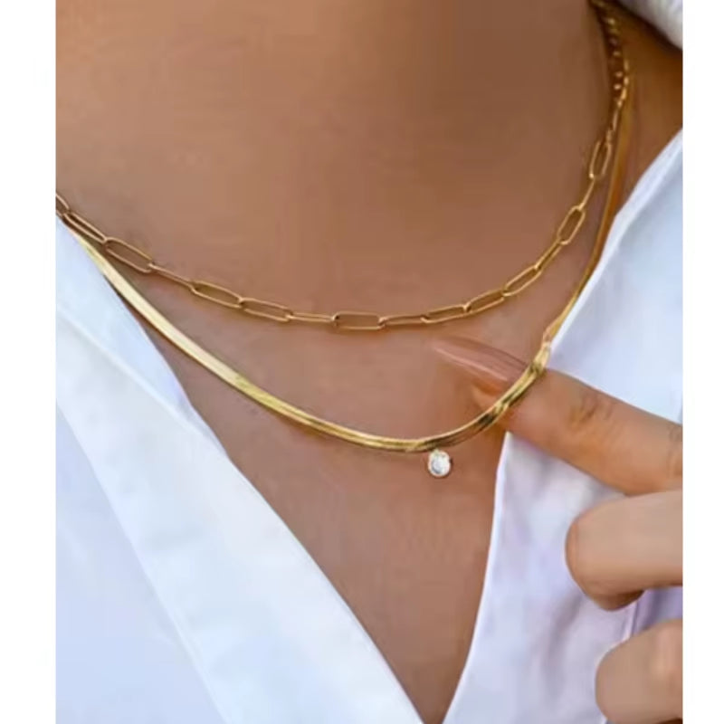 Joolim 18K Gold Plated Jewelry Dainty Zirconia Weld Snake Chain Necklace Stainless Steel Jewelry
