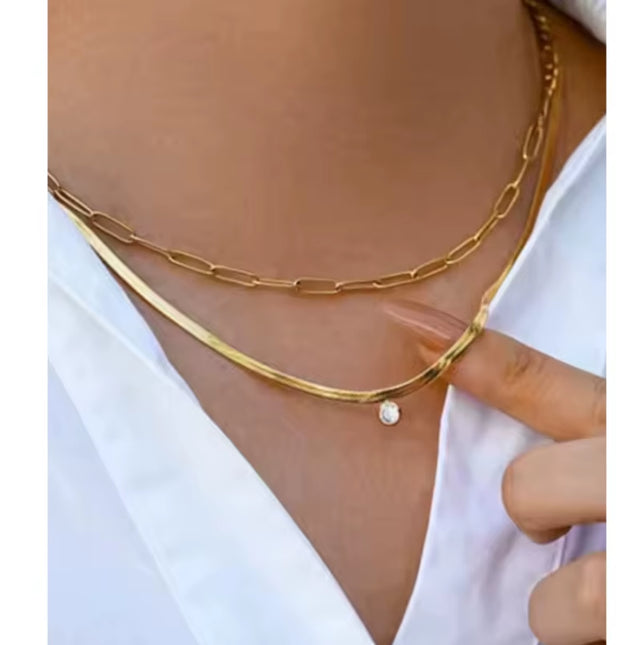 Joolim 18K Gold Plated Jewelry Dainty Zirconia Weld Snake Chain Necklace Stainless Steel Jewelry