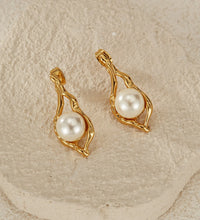  18K Gold Plated Anti-Tarnish Stainless Steel Geometric Pearl Stud Earrings for Women