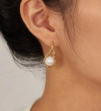  18K Gold Plated Anti-Tarnish Stainless Steel Geometric Pearl Stud Earrings for Women