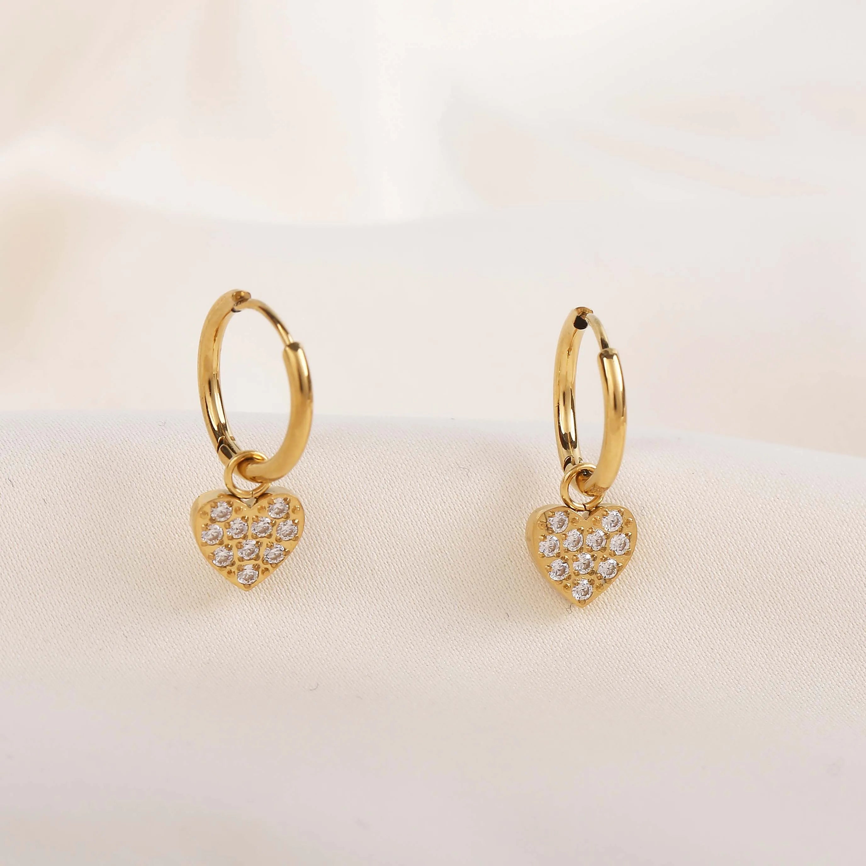 18K Pvd Dainty Elegant CNC Cubic Zirconia Pave Heart Waterdrop Starburst Cross Stainless Steel Hoop Earring Fine Jewelry