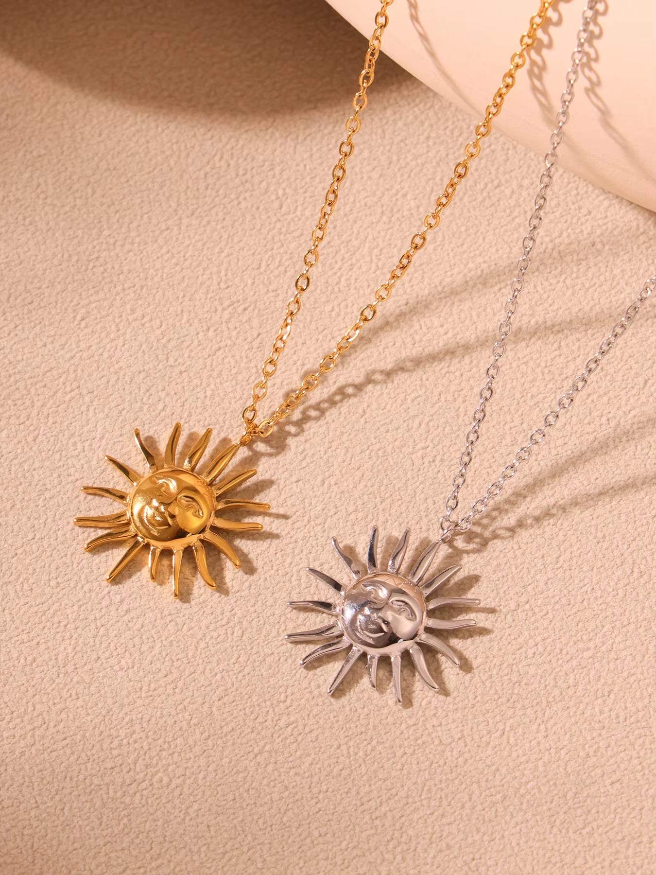 Joolim High End 18K PVD Gold Plated Waterproof Tarnish Free Sun Burst Face Pendant Stainless Steel Necklace