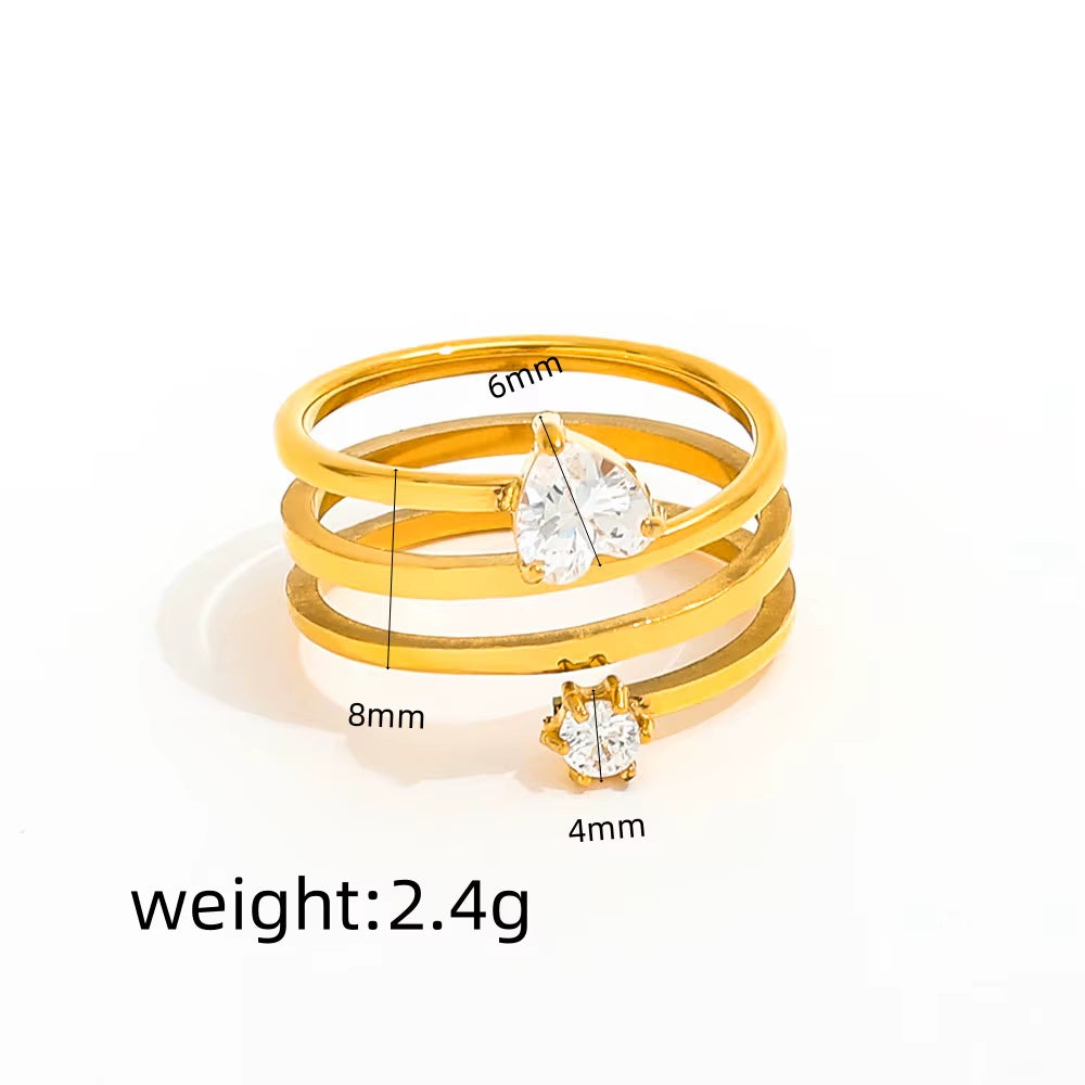 Joolim Jewelry Wholesale 18K Gold Plated Treble Spiral Stainless Steel Spring Wire Heart Zircon Ring Women'S Gift