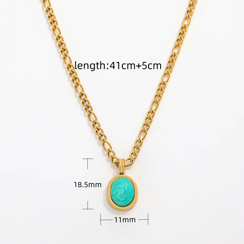 Joolim Jewelry 18K Gold Plated Blue Natural Stone Pendant Necklace Figaro Chain Necklace Trendy Stainless Steel