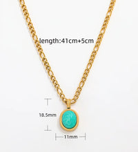 Joolim Jewelry 18K Gold Plated Blue Natural Stone Pendant Necklace Figaro Chain Necklace Trendy Stainless Steel