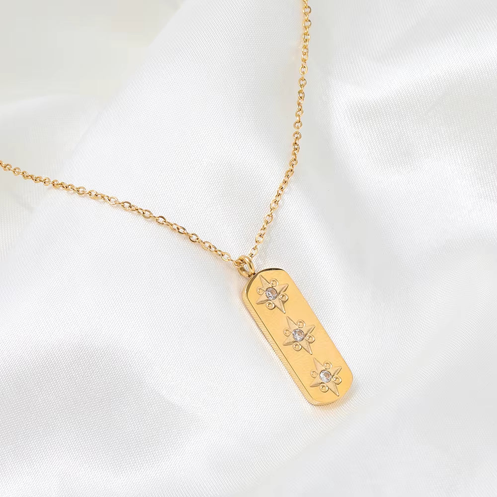Joolim 18K Gold Plated Jewelry Star Zirconia Rectangle Pendant Dainty Chain Necklace Stainless Steel Jewelry