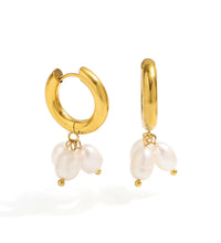 18K Pvd Gold Plated High Quality Non Tarnish & Waterproof 3 Pearl Cluster Stainless Steel Hoop Earring for Women