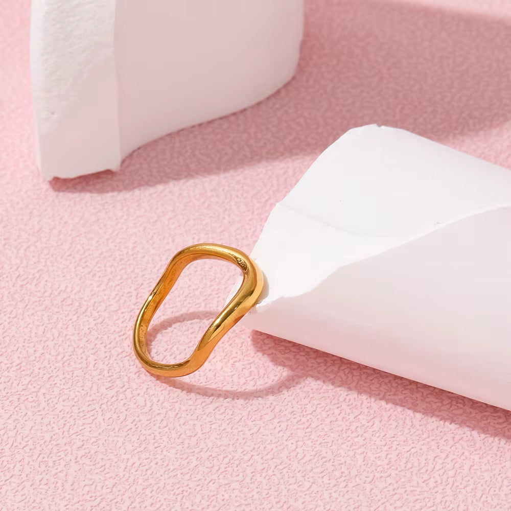 Tarnish Free Waterproof Minimalist Twist Stackable 18K PVD Fashion Gold Plated Stainless Steel Eternity Women Rings Single Piece