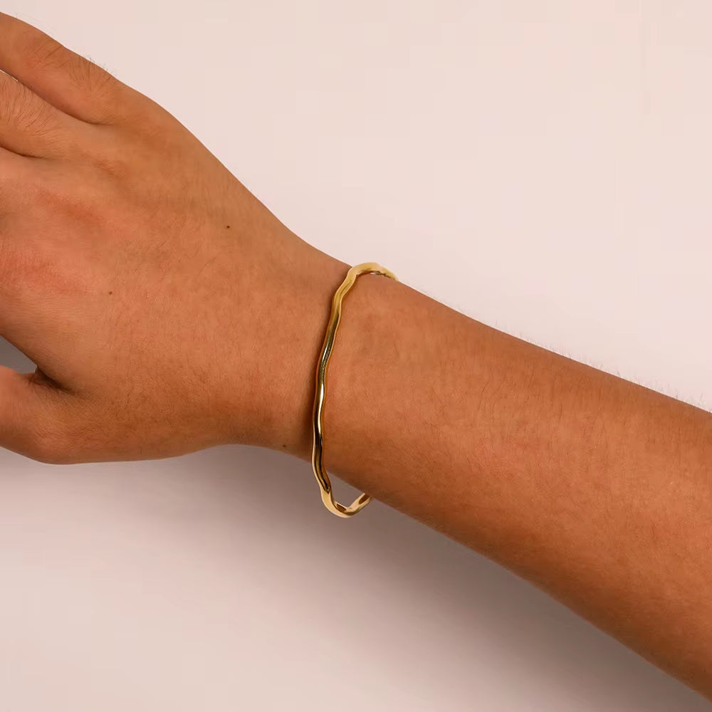 High End Gold Plated Stainless Steel Simple Cuff Bracelet Trendy Jewelry