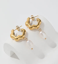 JOOLIM Jewelry PVD 18K Gold Plated Tarnish Free Flower Shape Freshwater Natural Pearl Drop Earring Stainless Steel Jewelry