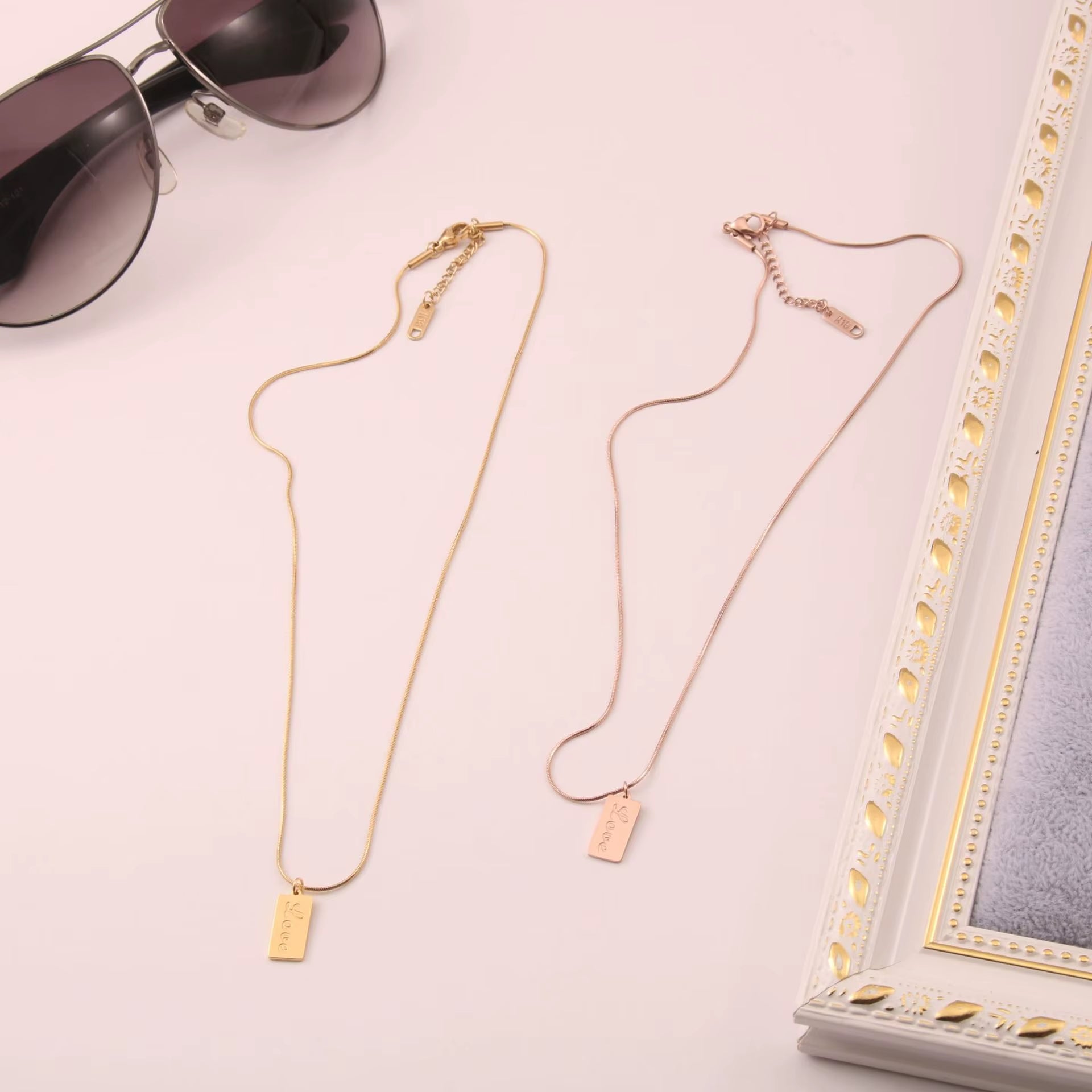 Joolim Jewelry 18K Gold Plated Love Fram Pendant Necklace Stainless Steel Jewelry Wholesale