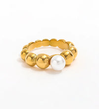 High End 18K Gold Plated One Pearl Bead Gradient Bubble Rings Stainless Steel Jewelry Trendy Finger Ring