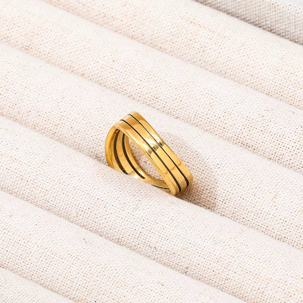 Joolim High End 18K Gold Plated Three Layer Hollow Waved Ring for Women Finger Ring Wholesale