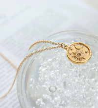 Joolim Jewelry 18K Gold Plated Sun Burst Moon Zirconia Coin Pendant O-Shape Chain Stainless Steel Necklace for Women