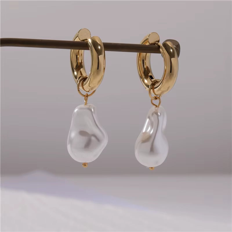 JOOLIM Waterproof Tarnish Free High End Imitation Irregular Baroque Pearl Drop Earring Stainless Steel Jewelry