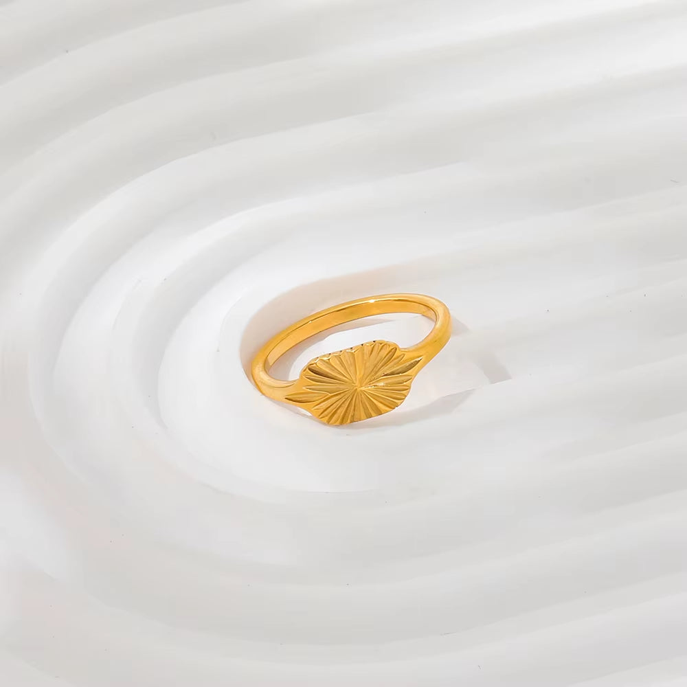 2020 High End Gold Finish Sunburst Band Finger Rings for Women Trendy Earring Wholesale Shiny Stainless Steel Ring
