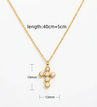 Joolim Jewelry 18K Gold Plated Imitation Pearl Cross Pendant Choker Necklace Sweater Necklace Stainless Steel Jewelry Wholesale