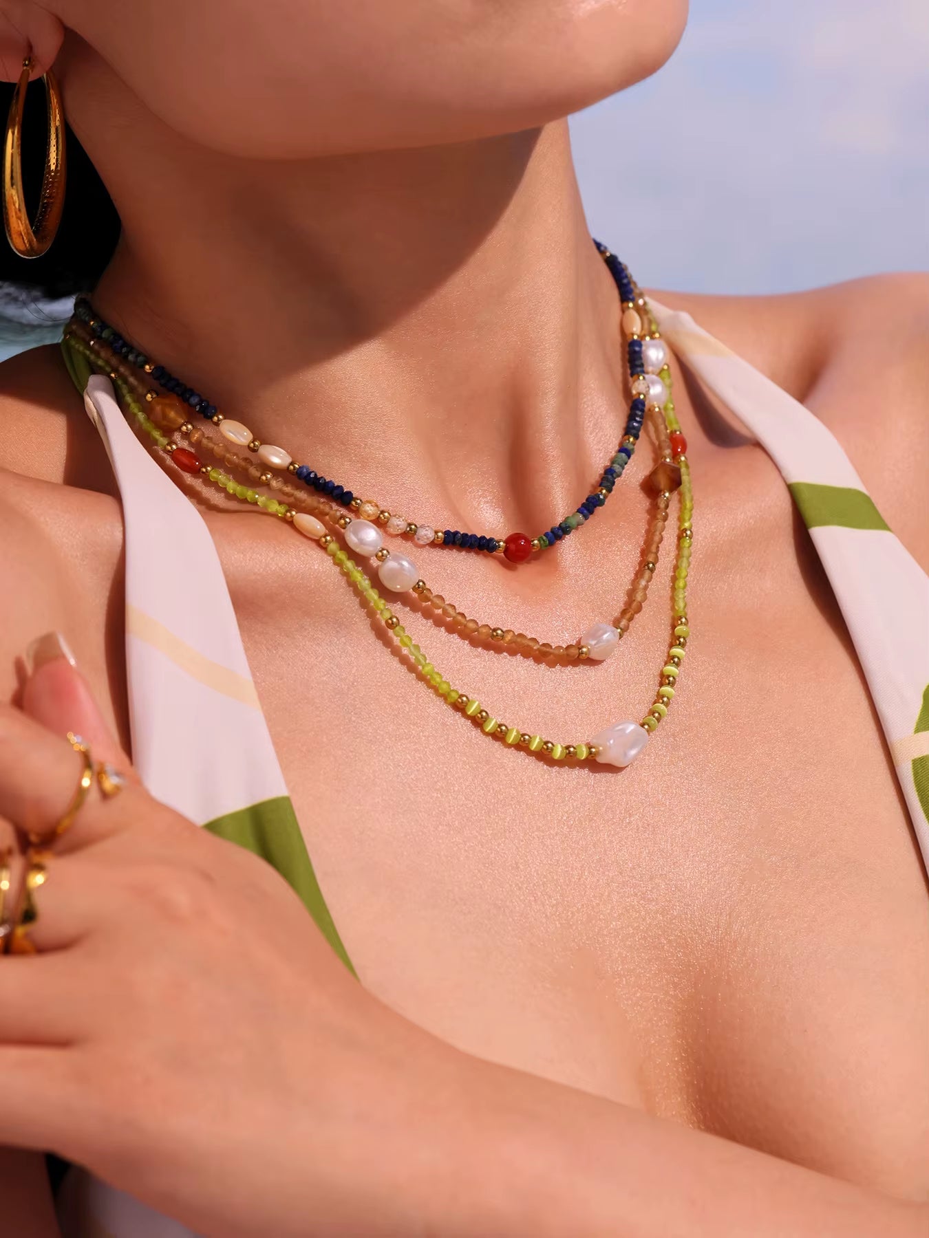 New Trendy Natural Stone Imitation Pearl Stainless Steel Pedant Necklace Waterproof Fashion Jewelry