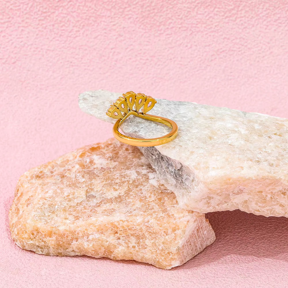 Joolim Jewelry Wholesale High End PVD Waterproof&No Fade Fashion Designer Teardrop Zirconia Pave Stainless Steel Ring for Women