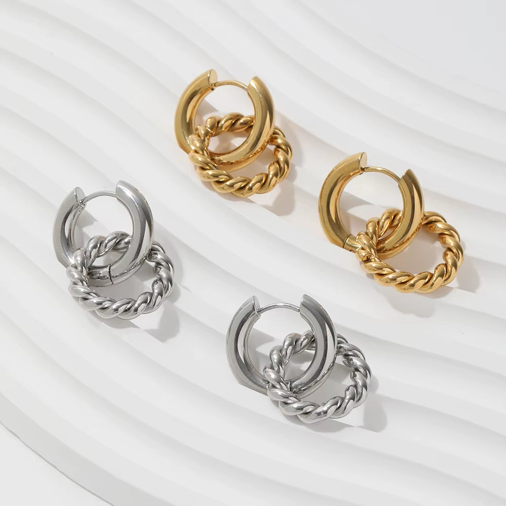 JOOLIM Jewelry PVD 18K Gold Plated Double Rope Chain Hoop Earring Stainless Steel Jewelry Fashion Jewelry