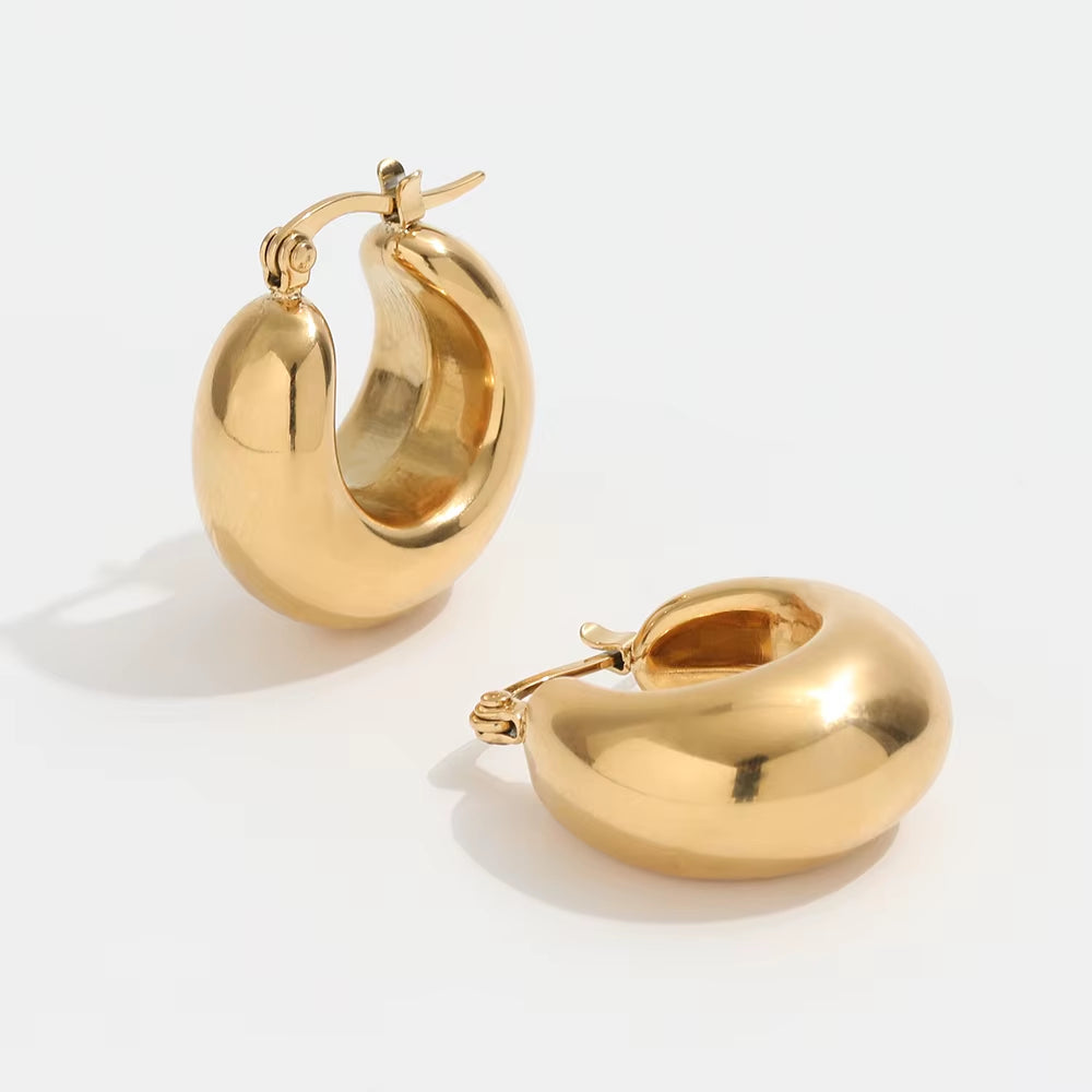 JOOLIM High End Gold 18K Gold Plated Lightweight Hollow Chunky Statement Stainless Steel Hoop Earrings