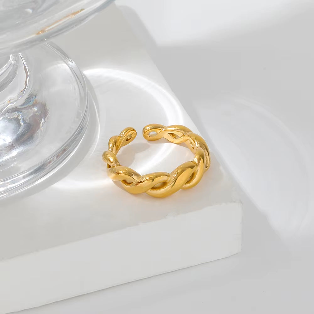 Joolim Jewelry Wholesale 18K Gold Plated Gradient Rope Stainless Steel Open Rings for Women Statement Rings