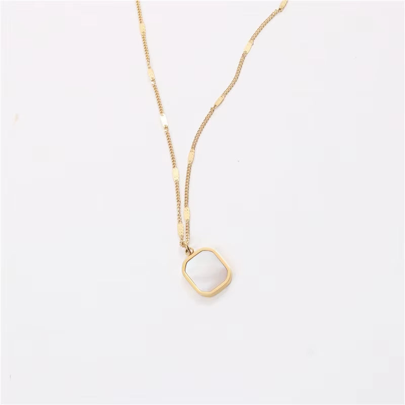 Joolim 18K Gold Plated Dainty White Rectangle Shell Pendant Necklace Stainless Steel Jewelry Wholesale