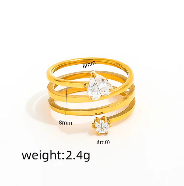 Joolim Jewelry Wholesale 18K Gold Plated Treble Spiral Stainless Steel Spring Wire Heart Zircon Ring Women'S Gift