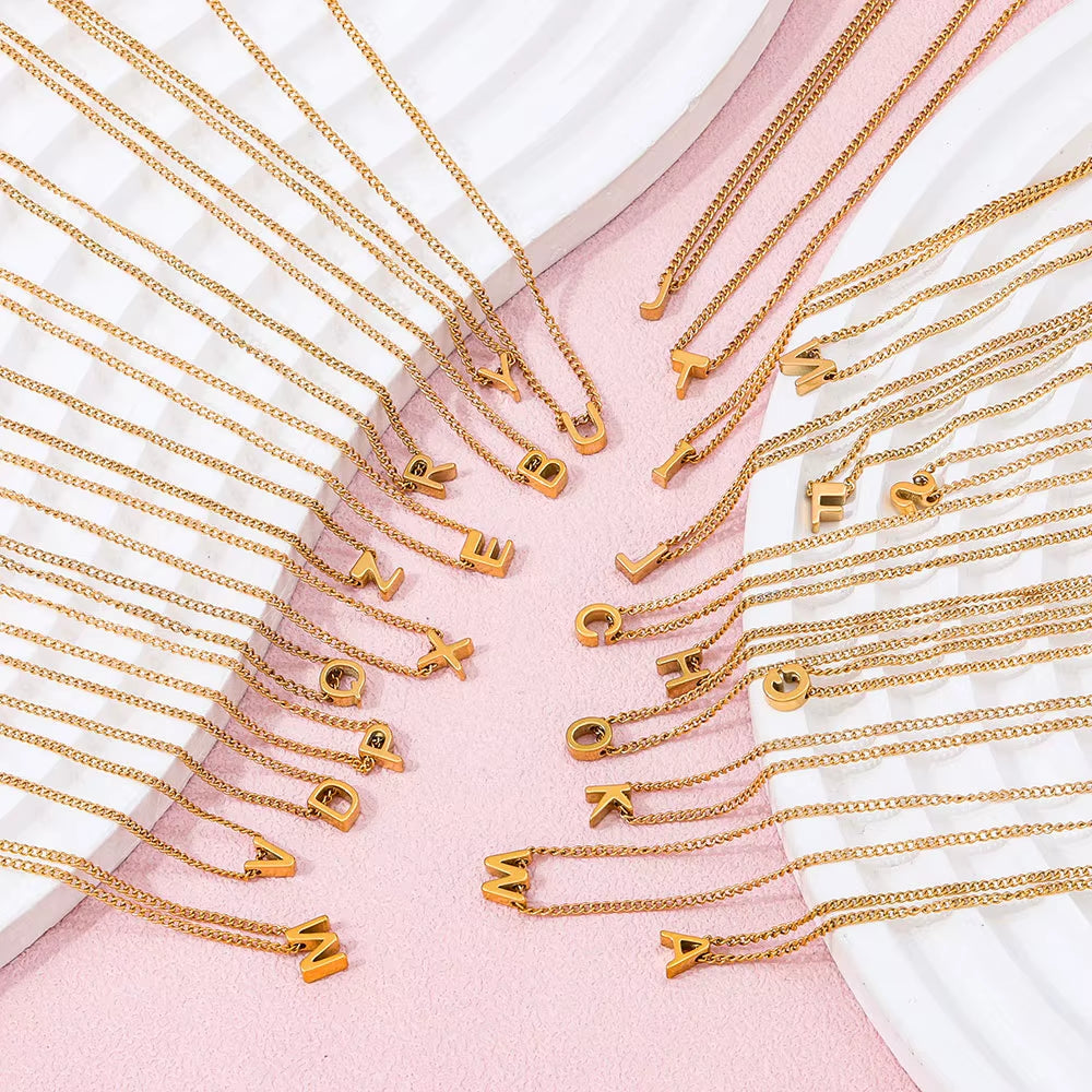 Joolim Jewelry High End 18K Gold Plated Letter Curb Chain Alphabet 26 Letters Pendant Stainless Steel Necklace