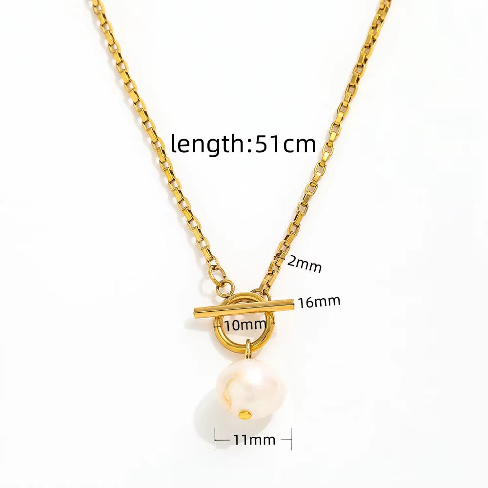 Joolim Jewelry 18K Gold Plated Fresh Water Pearl Pendant Toggle Chain Necklace Stainless Steel Jewelry