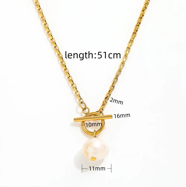 Joolim Jewelry 18K Gold Plated Fresh Water Pearl Pendant Toggle Chain Necklace Stainless Steel Jewelry