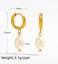 Trendy Earring 18K Gold Plated Imitation Pearl Dangle Twist Huggie Hoop Earring Stainless Steel Jewelry Wholesale