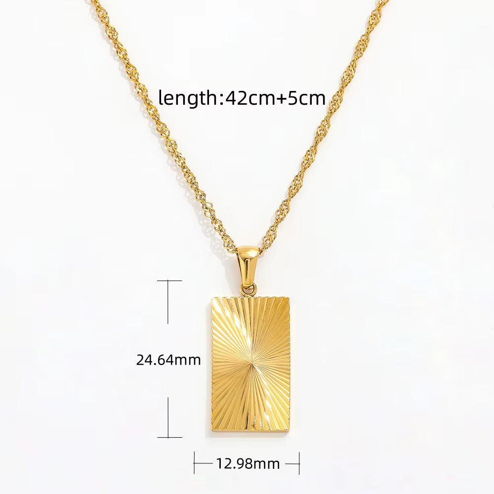 Joolim Jewelry Tarnish Free PVD Gold Plated Sunburst Rectangle Pendant Necklace Trendy Necklace Wholesale