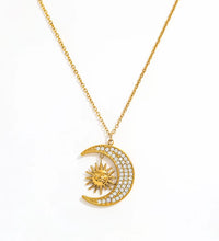 Joolim Jewelry Dainty 18K Gold Plated Moon Star Sun Burst CNC Zircon Pave Pendant Necklace Trendy Jewelry Tarnish Free