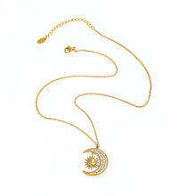 Joolim Jewelry Dainty 18K Gold Plated Moon Star Sun Burst CNC Zircon Pave Pendant Necklace Trendy Jewelry Tarnish Free