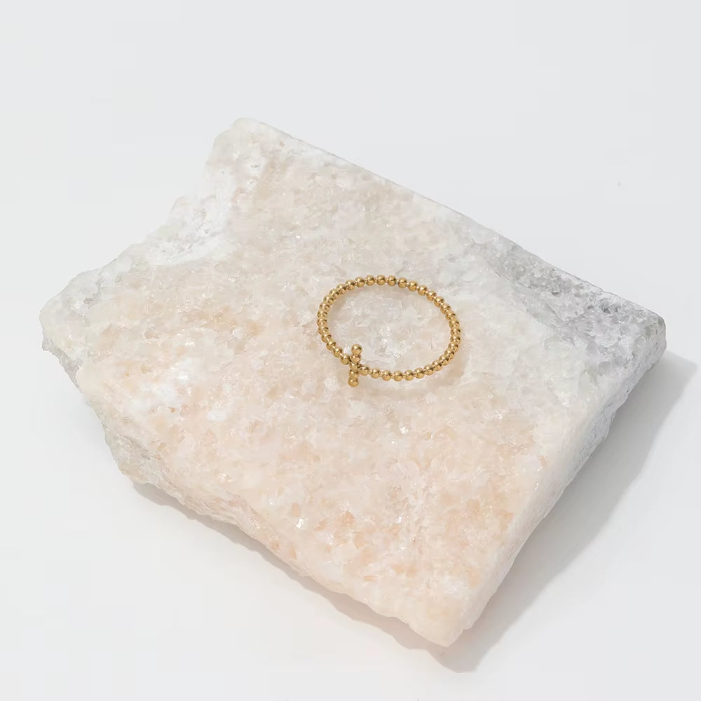 High End Pvd Gold Plated Tiny Dainty Cross Bead Stainless Steel Rings for Women Trendy Jewelry Wholesale