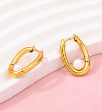 Joolim 18K Gold Plated Wholesale Waterproof Fashion Elegant Irregular U-Shaped Pearl Huggie Earring Stainless Steel Jewelry