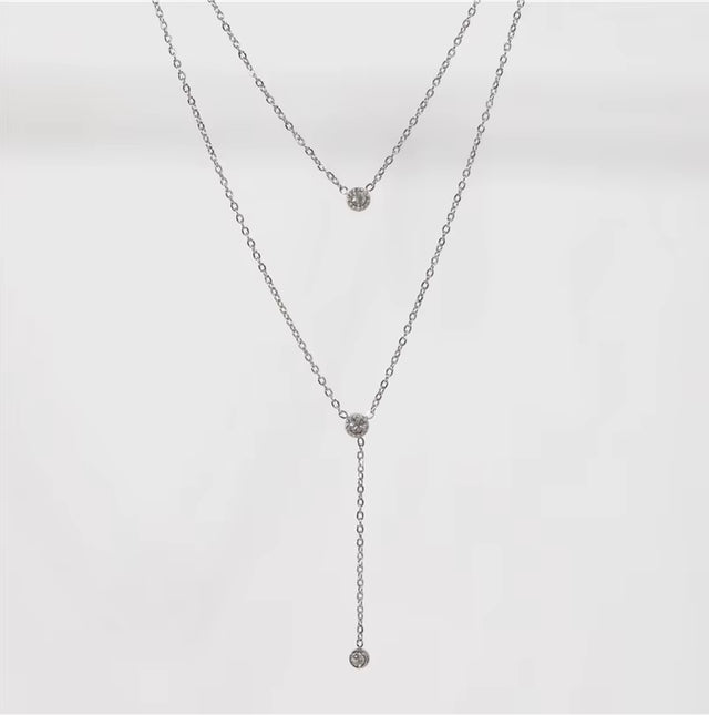 Joolim Jewelry Necklace 18K Gold Plated Dainty Elegant Cubic Zirconia Y Stainless Steel Layered Multi Layer Lariat Necklaces