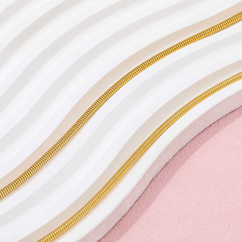 Joolim Jewelry Stylish 18K Gold Plated round Snake Chain Chunky Necklace Stainless Steel Jewelry Wholesale