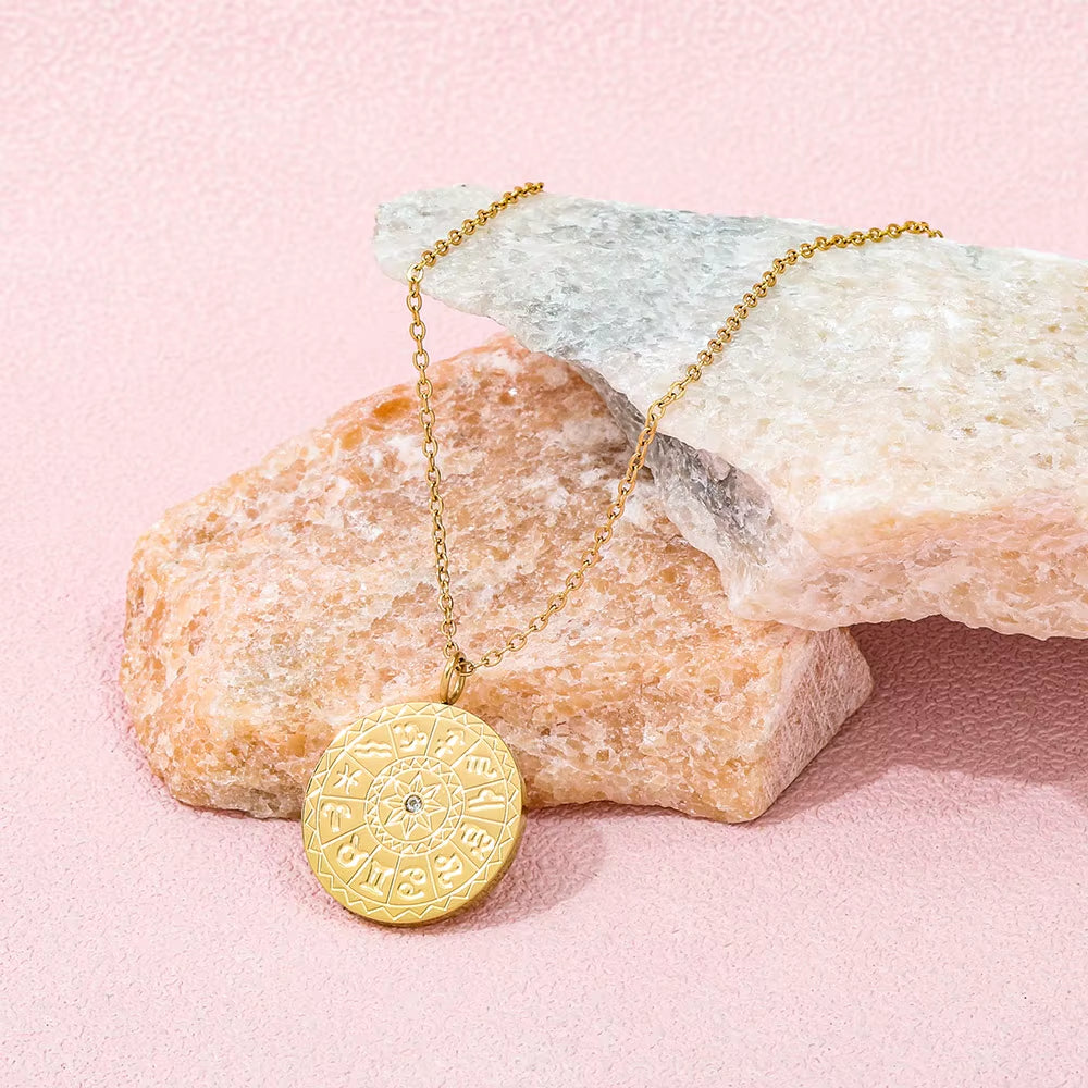 Joolim Jewelry 18K Gold Plated Relief Coin Pendant Choker Necklace Stainless Steel Jewelry Wholesale