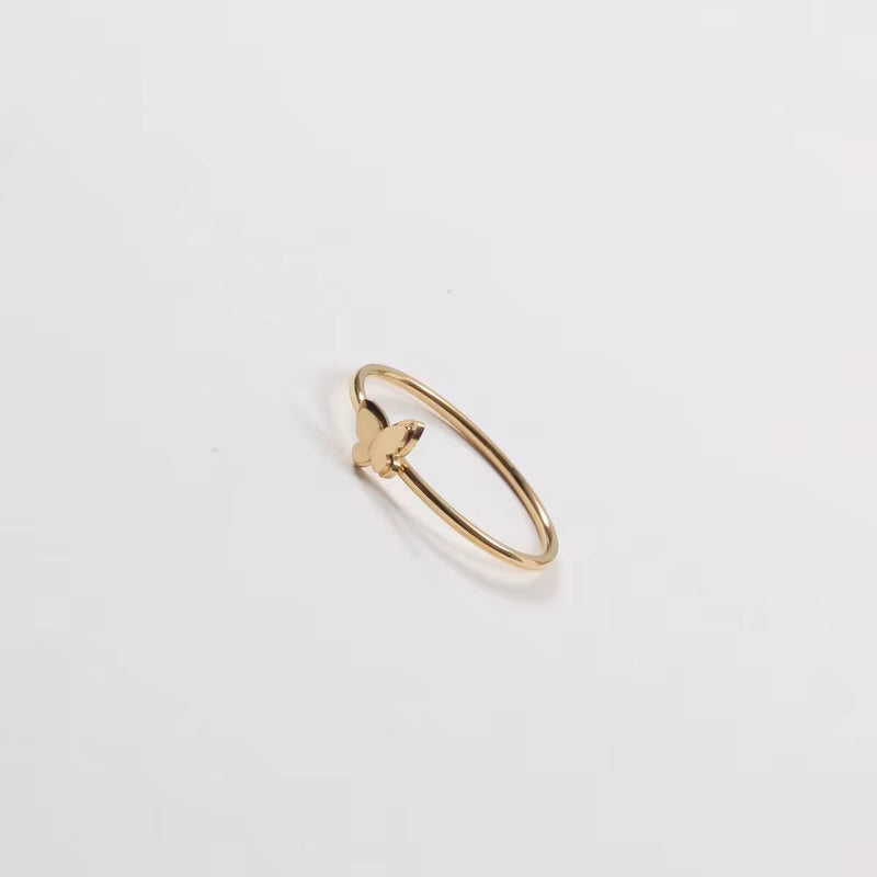 Tarnish Free High End 18K Gold Plated Double-Layer Dainty Butterfly Fashion Rings for Women Stainless Steel Jewelry