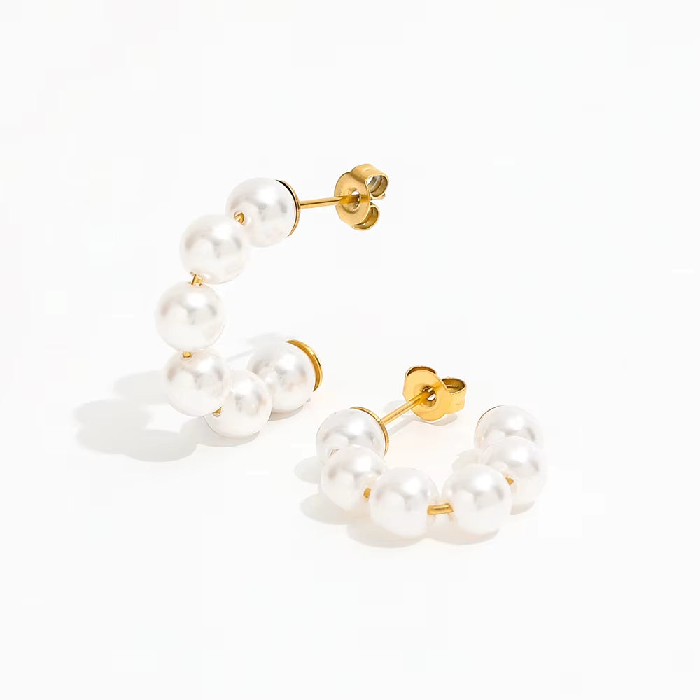 Joolim Jewelry round Glass Pearl Hoop Earring 18K Gold Plated Stainless Steel Women Earring for Women