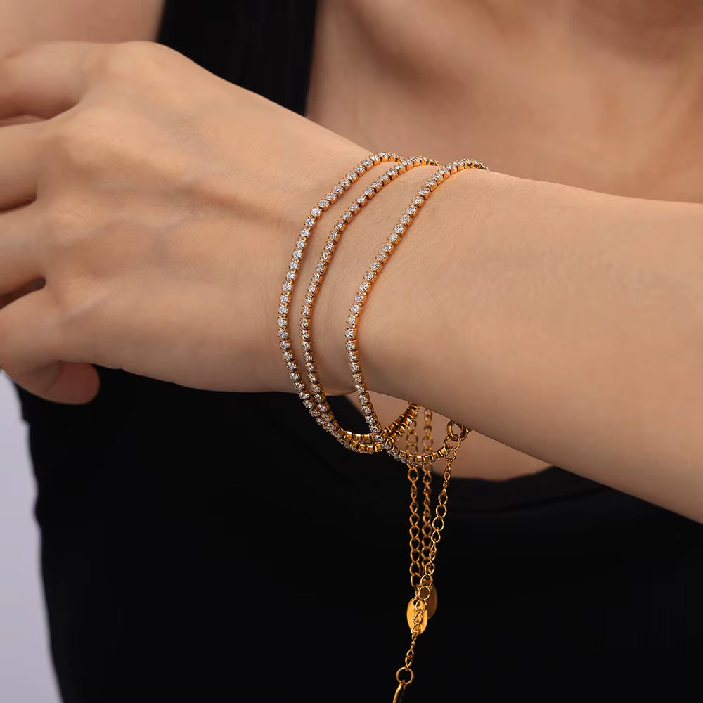 High End Gold Plated Stainless Steel Waterproof Fashion Elegant Luxury Zirconia Pave Bracelet for Women Wholesale Jewelry
