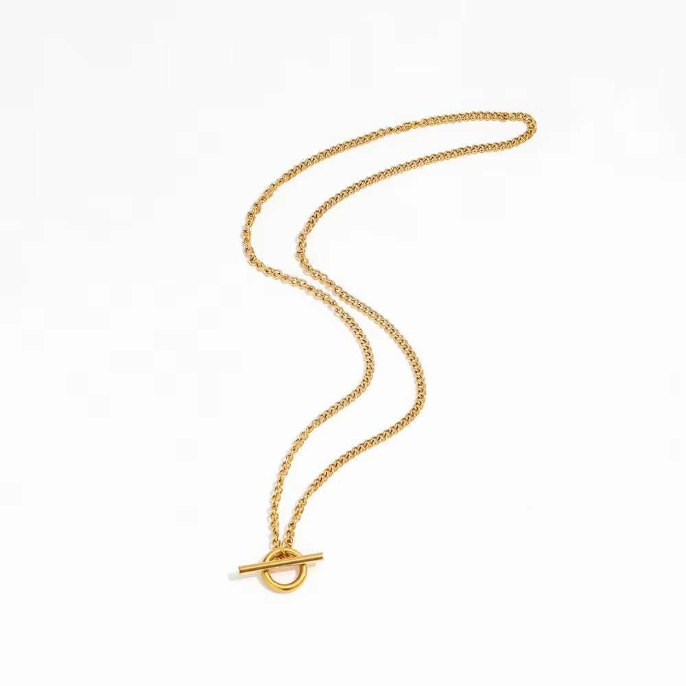 Joolim 18K Gold Plated Dainty Curb Chain Toggle Necklace Stainless Steel Necklace Jewelry Wholesale