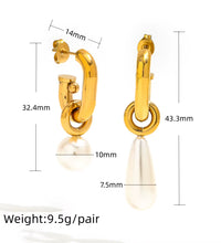 Joolim 18K Gold Plated Wholesale No Fade Elegant Detachable Teardrop round Pearl Hoop Earring Stainless Steel Jewelry