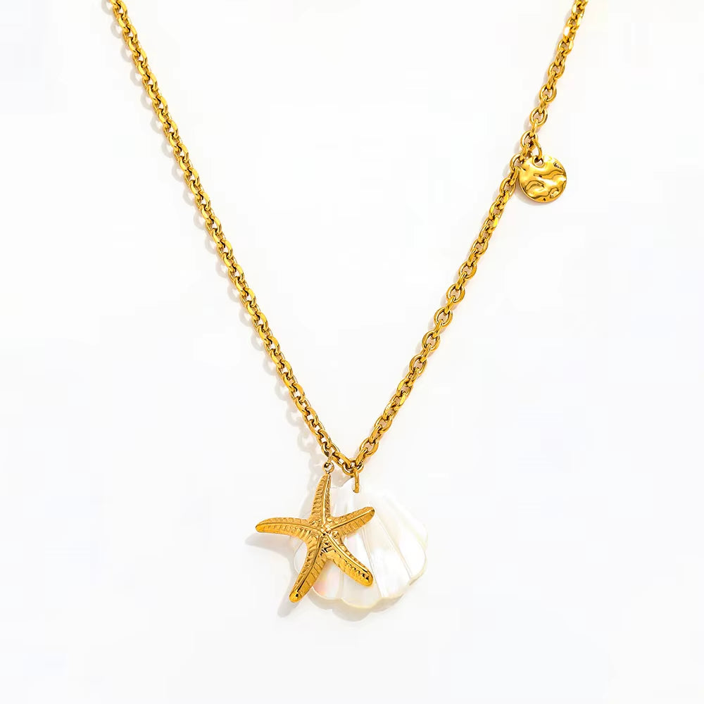 Joolim Jewelry 18K Gold Plated Dainty Chain Shell Star Fish Pendant Necklace Trendy Tarnish Free Gift